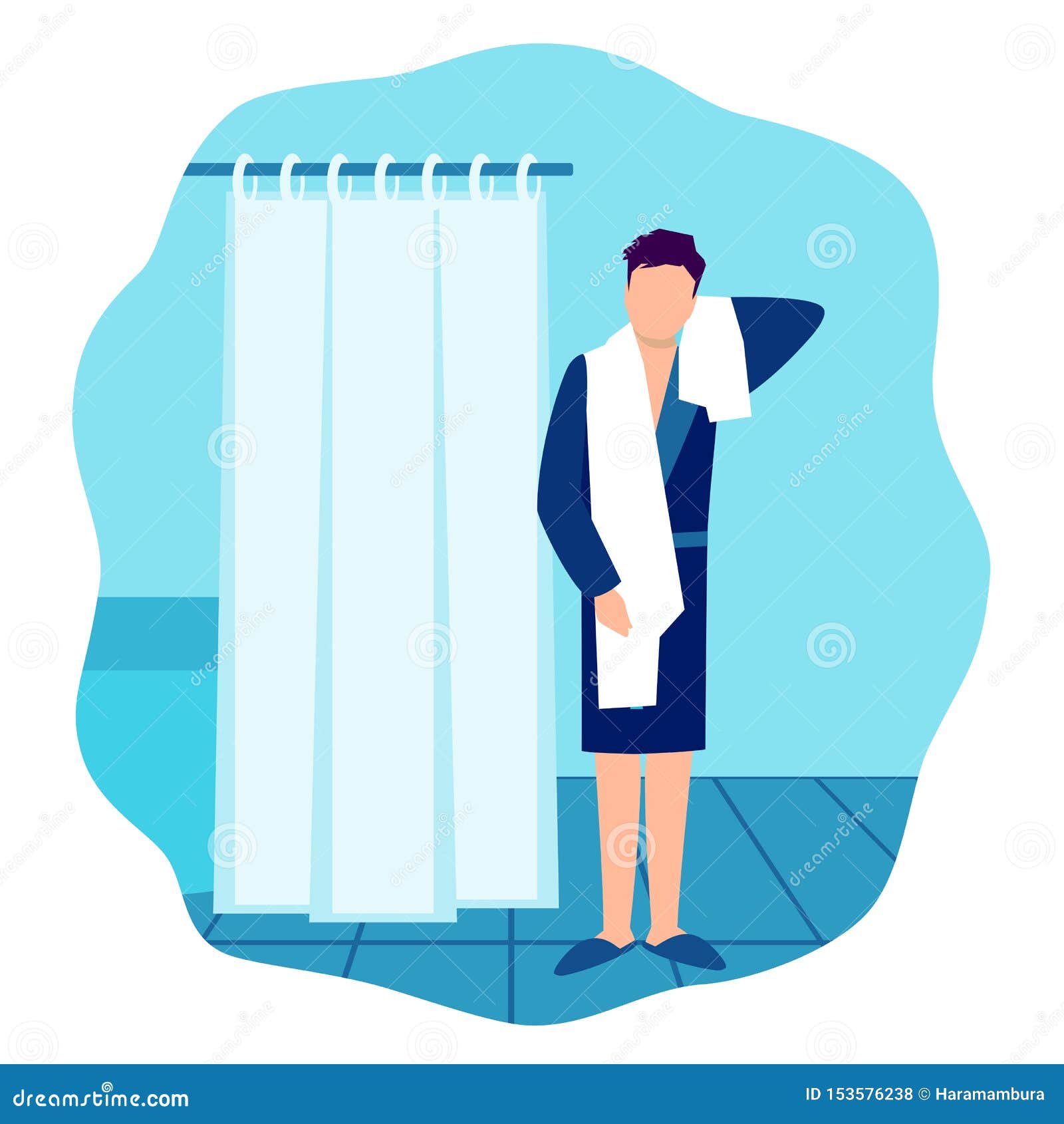 Man in Bathrobe and Towel in the Bathroom Stock Vector Illustration