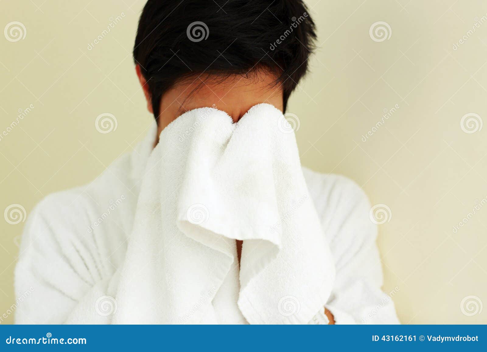Man in Bathrobe Wiping Face Stock Image Image of fresh, morning 43162161
