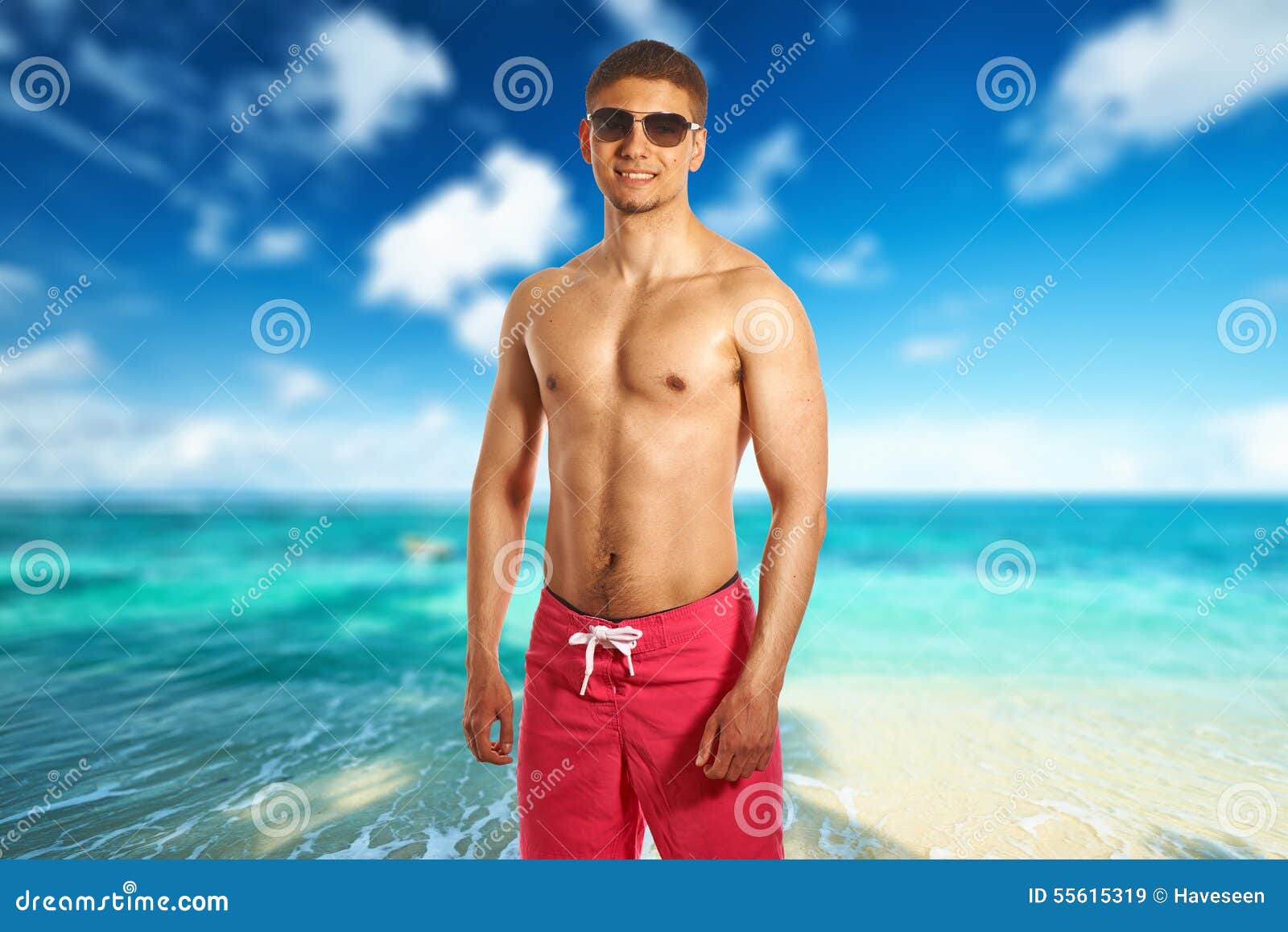 Man on beach at Seychelles stock image. Image of happy - 55615319