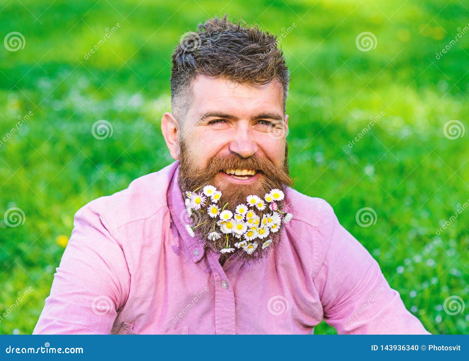 Man with Beard on Happy Face Enjoy Life in Ecologic Environment