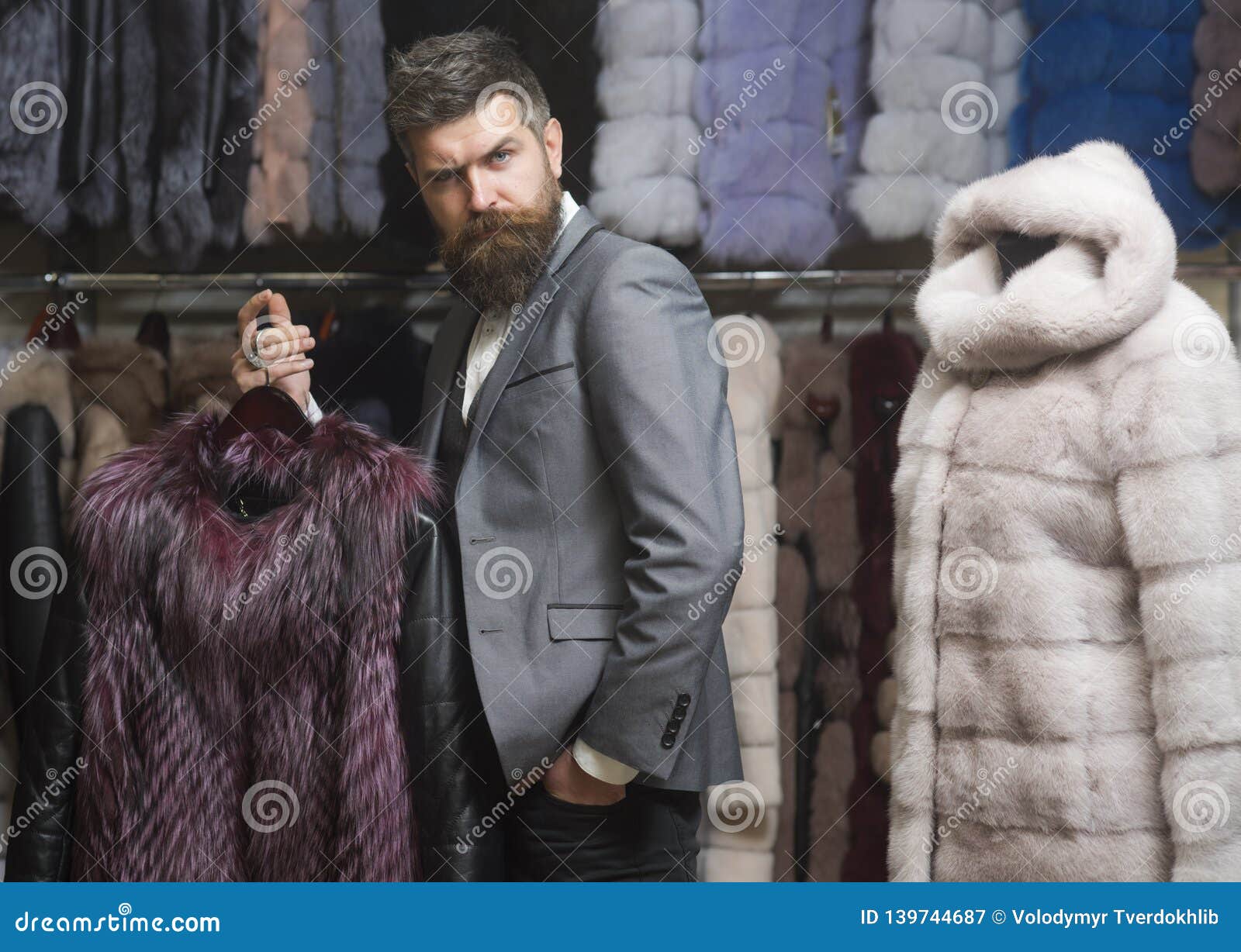 Man with Beard and Mustache in Fur Shop. Stock Image - Image of credit ...