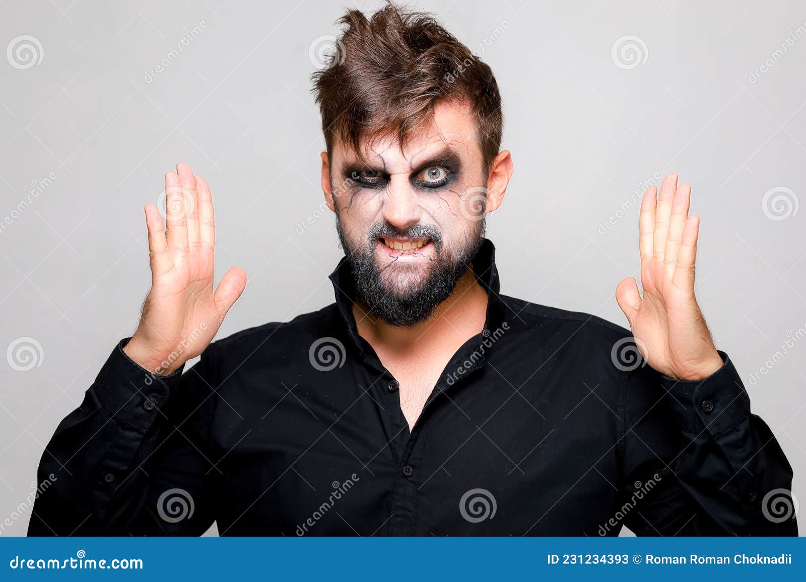 Man with a Beard Undead Makeup on Halloween Holds His Hands in Front of Him Stock Image - Image of fantasy, 231234393