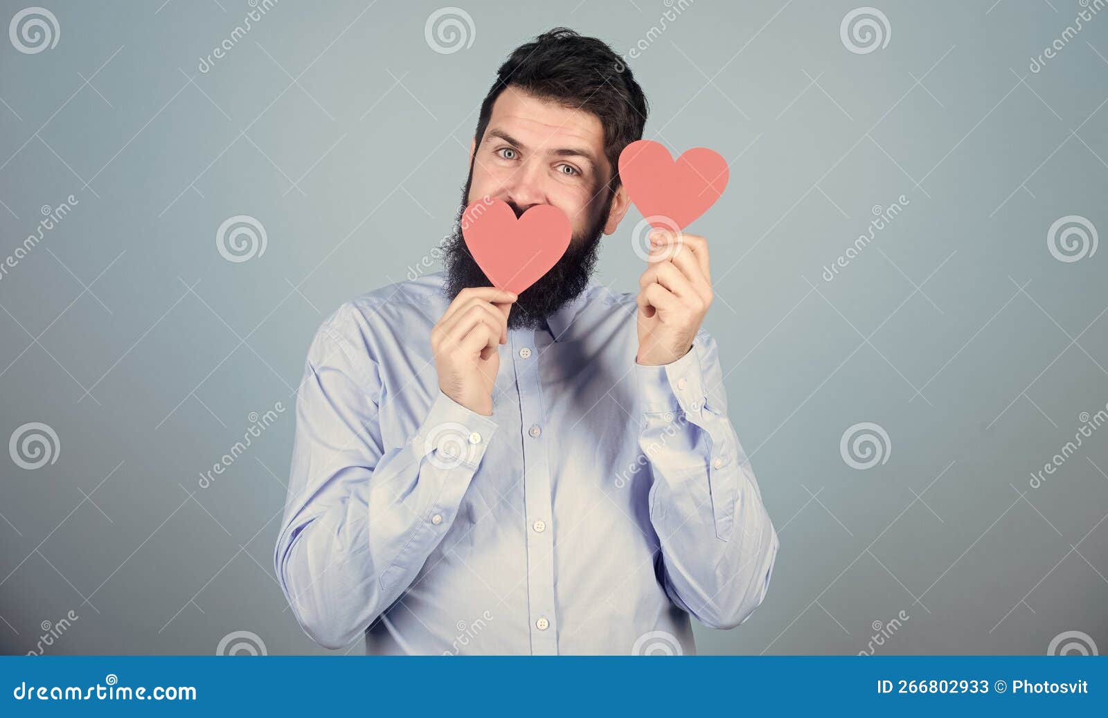 Man Bearded Hipster With Heart Valentine Card Celebrate Love Stock Image Image Of Lover