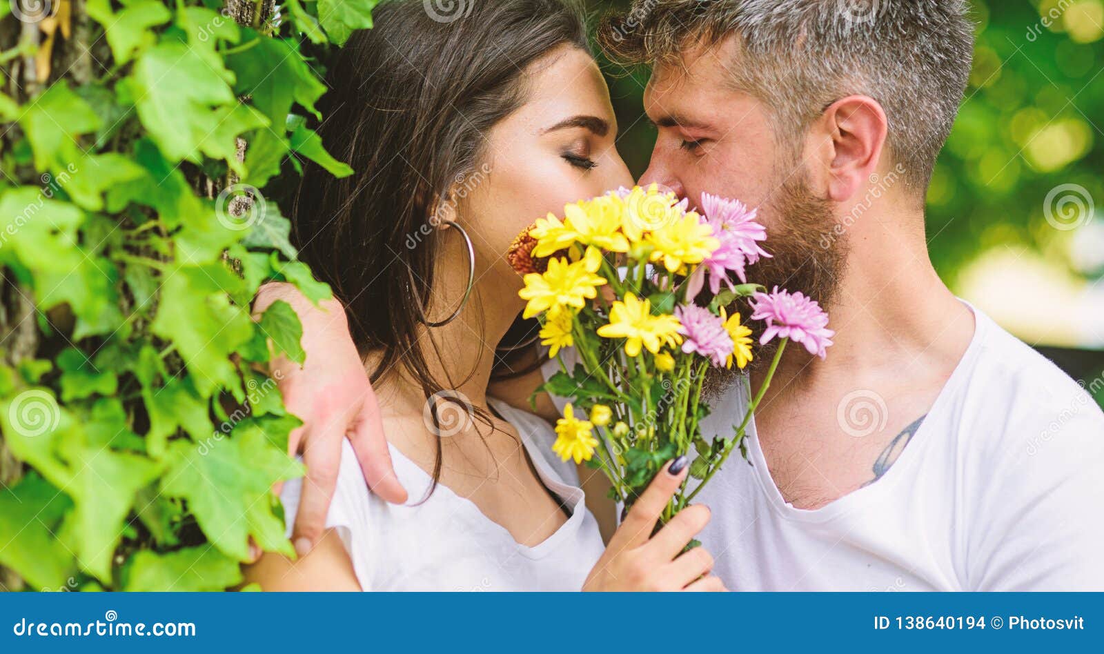 Man Bearded Hipster Kisses Girlfriend Secret Romantic Kiss Love Romantic Feelings Moment Of