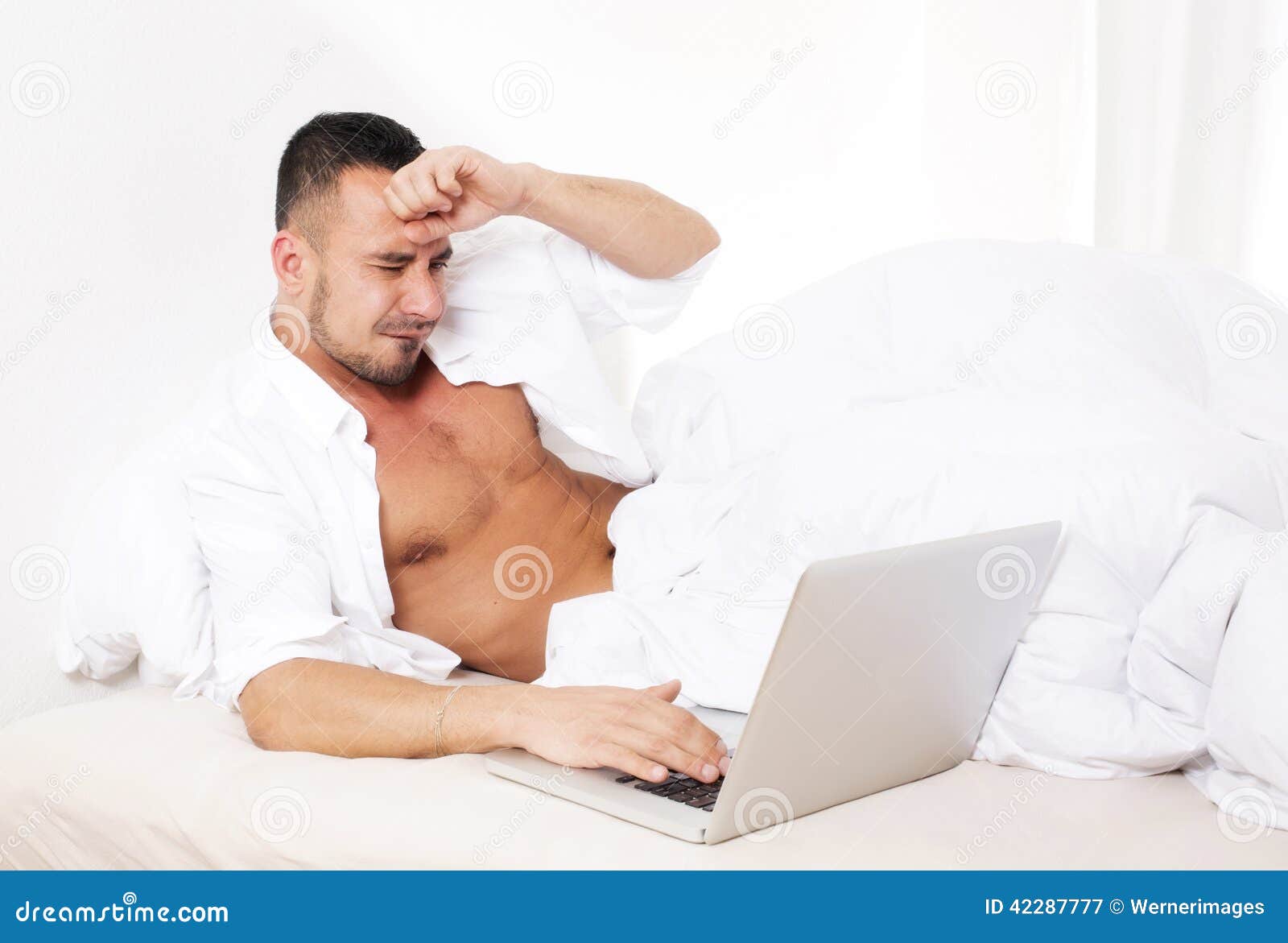 Man In Bed With Laptop Stock Image Image Of Person Male 42287777