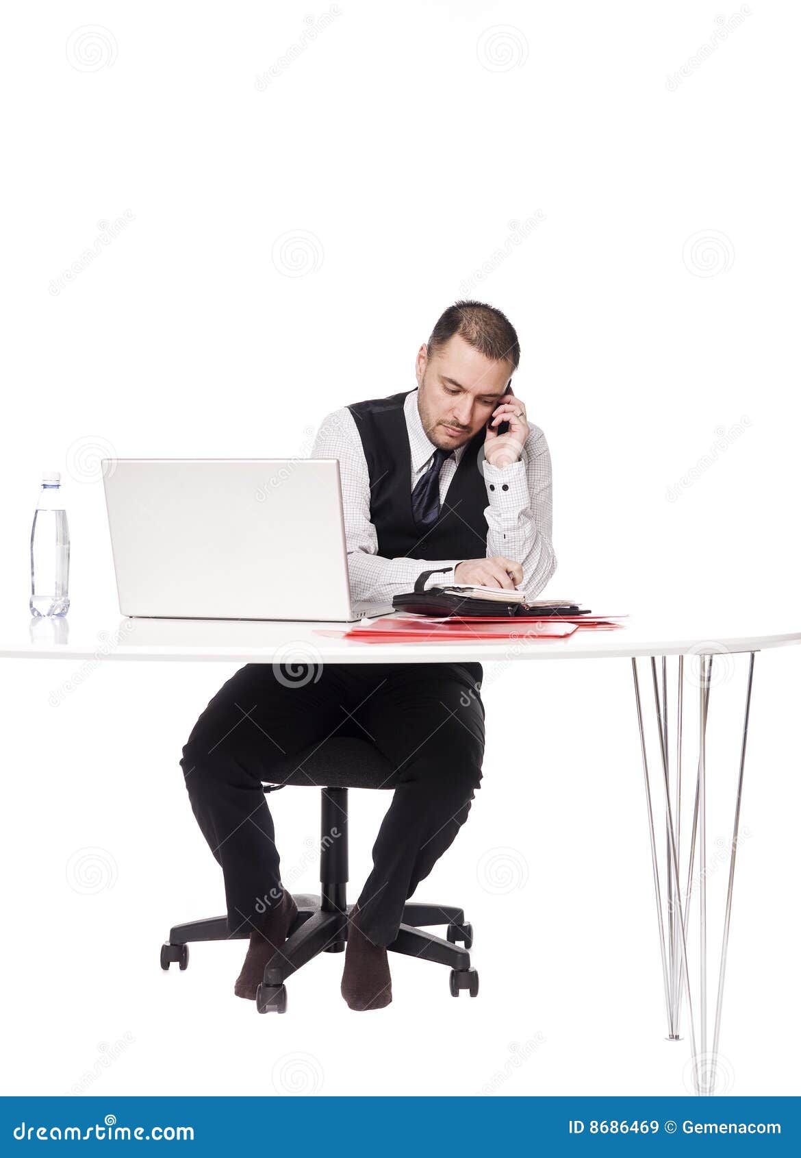 Man behind a desk stock image. Image of computer, paper 8686469