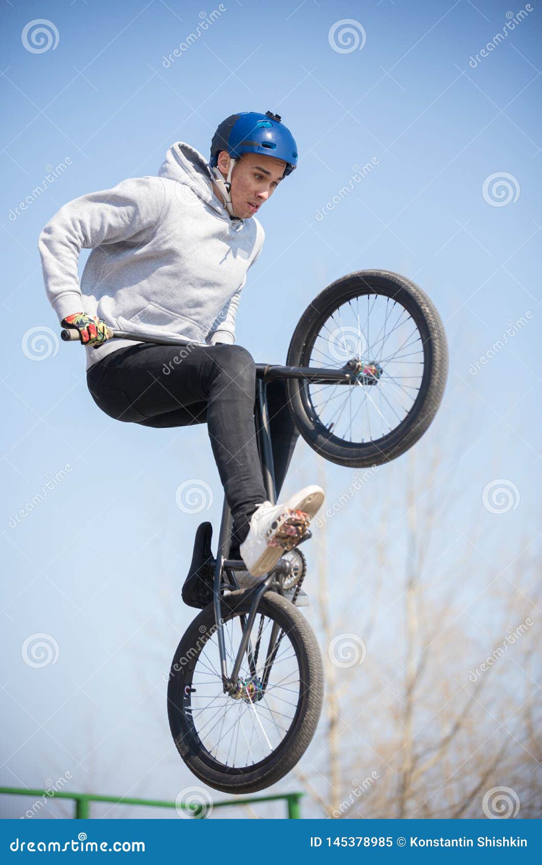 A Man on a Bicycle Balancing on the Rear Wheel Stock Image Image of bike, outside 145378985