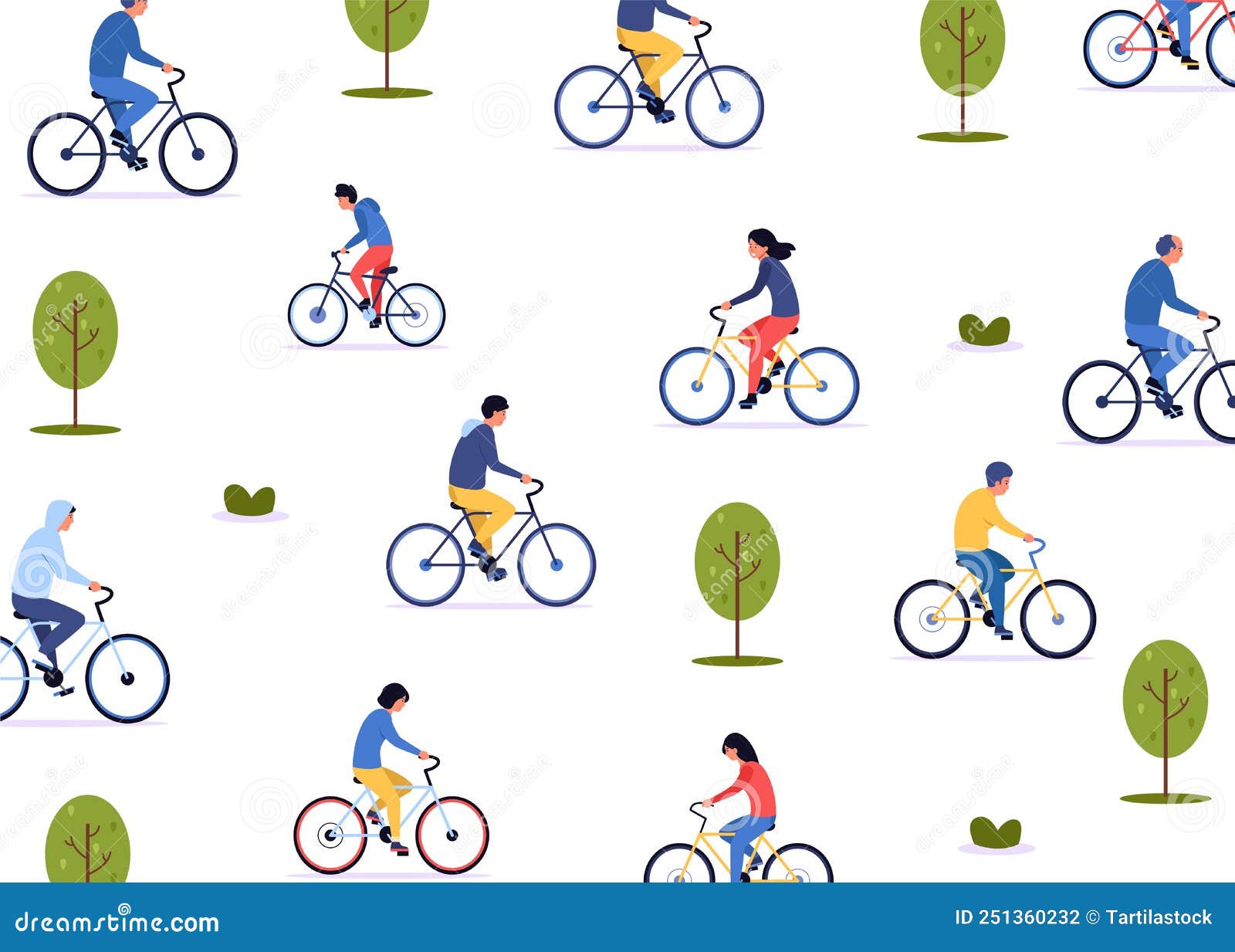 Man on Bicycle Pattern. Seamless Print with Cartoon Bike Rider, Active  Recreation and Cycling Concept with Cyclist Stock Vector - Illustration of  bike, group: 251360232