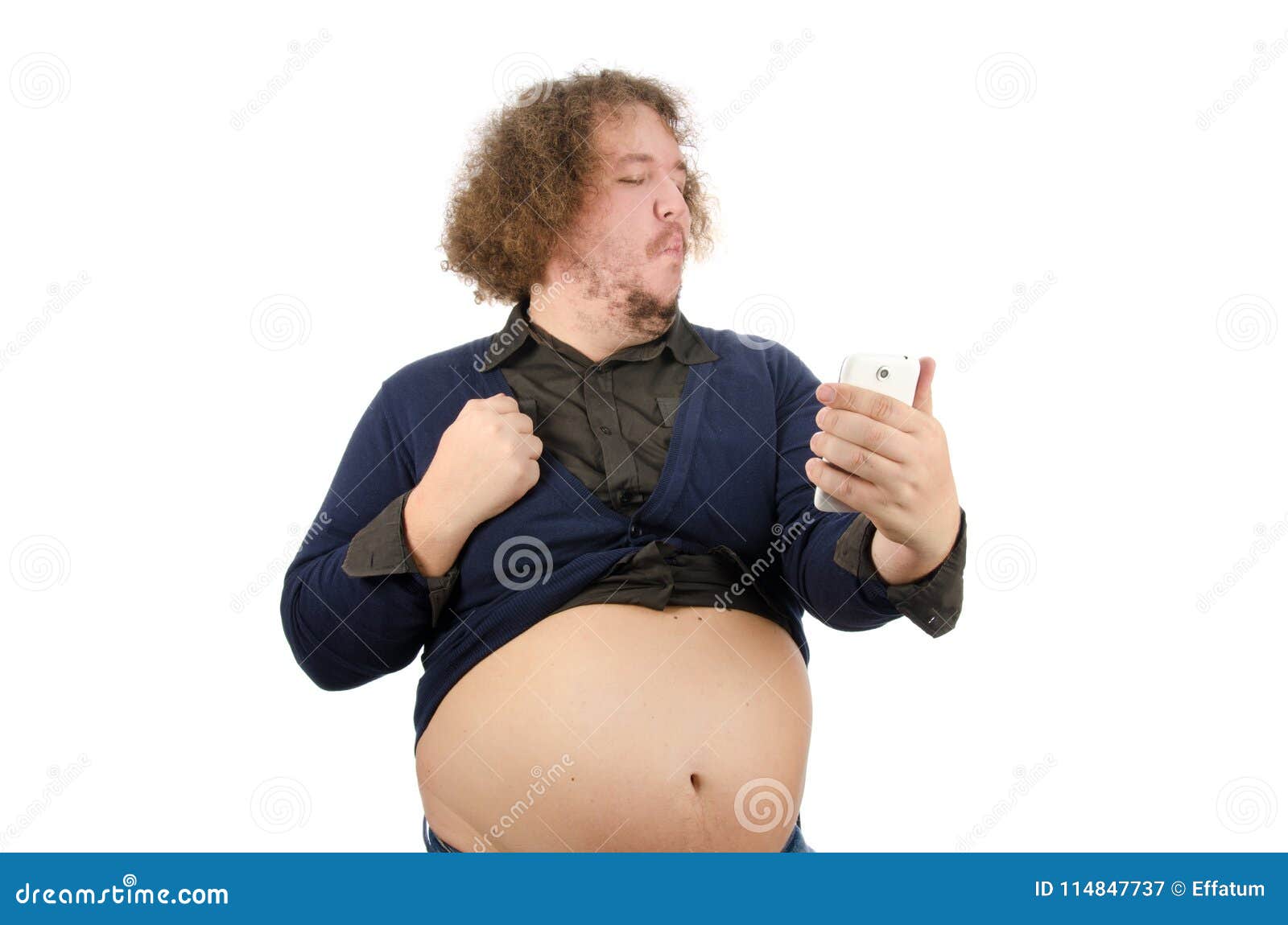 Man with a Big Belly Does Selfie Stock Image - Image of hair, bloating:  114847737