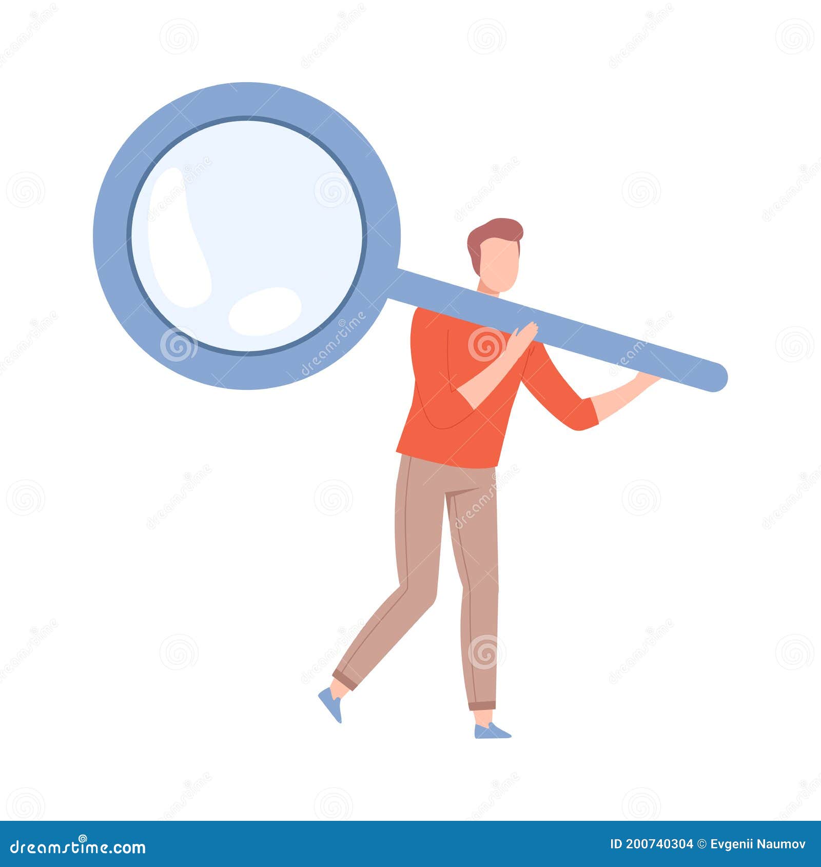 Man with Big Magnifying Glass Searching for Information Vector ...