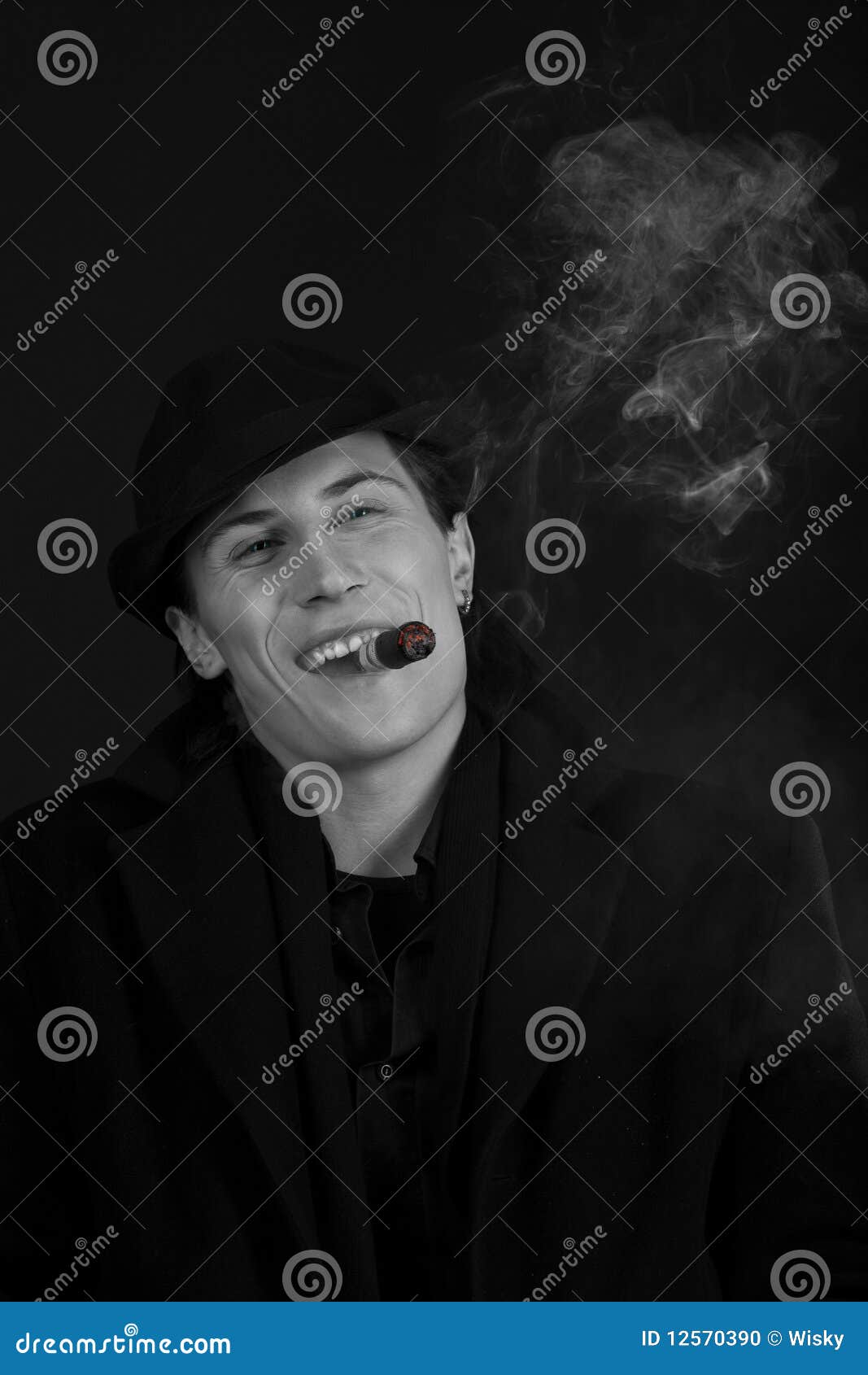 Man in Black Hat Smoke Cigar and Smile Stock Photo Image of cigar