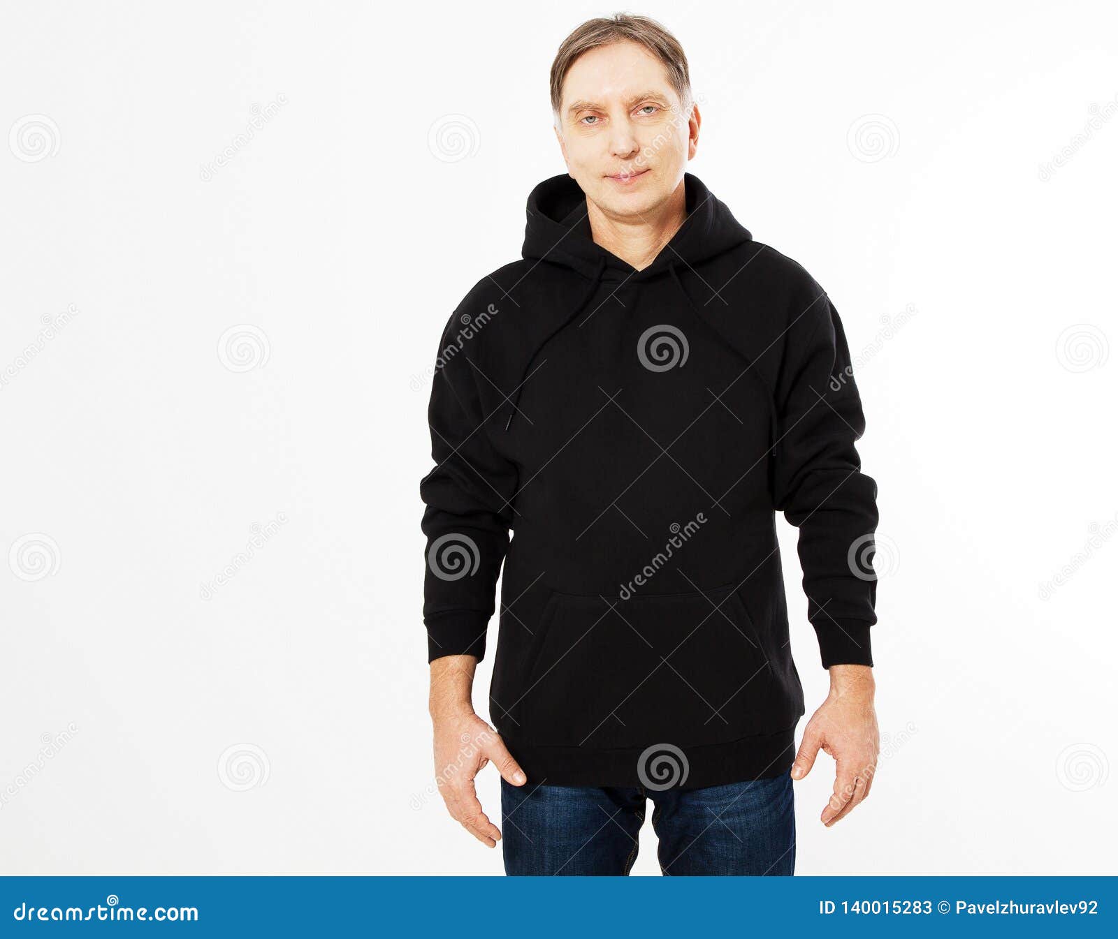 Man In A Black Hoodie Isolated On White Background Mock Up ...