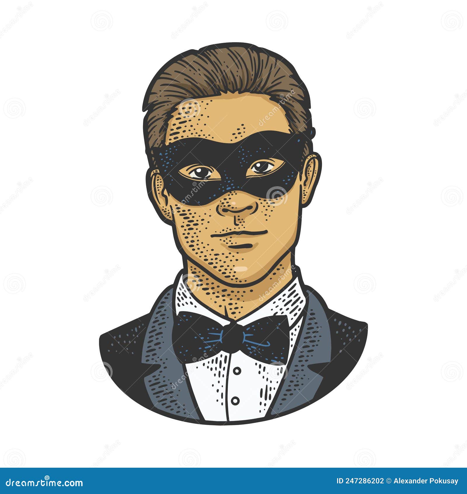 man in black masquerade mask color sketch 
