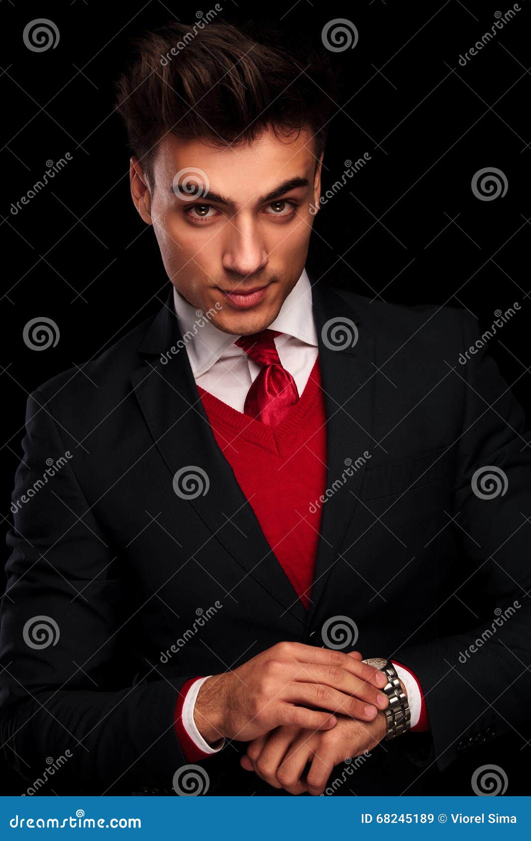 Man in Black Suit, Checking the Time Stock Image - Image of black ...