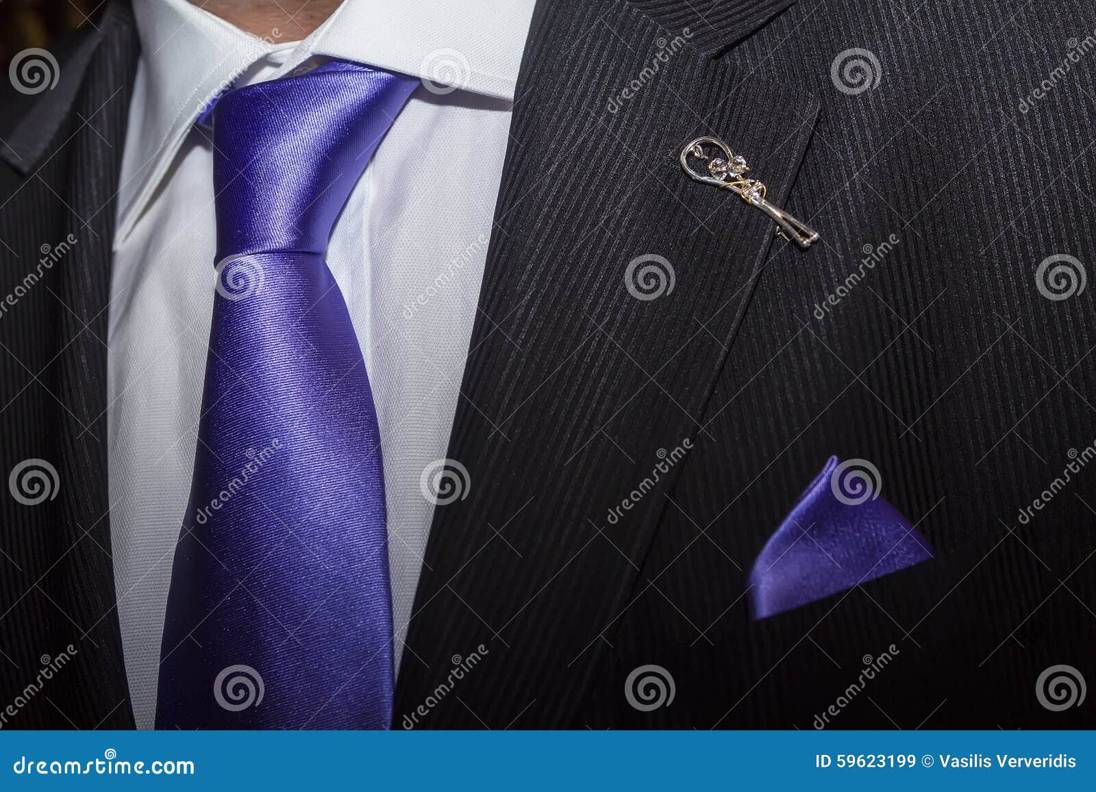 Man in Black Suit with Purple Tie and Broach Stock Image - Image of  elegant, black: 59623199