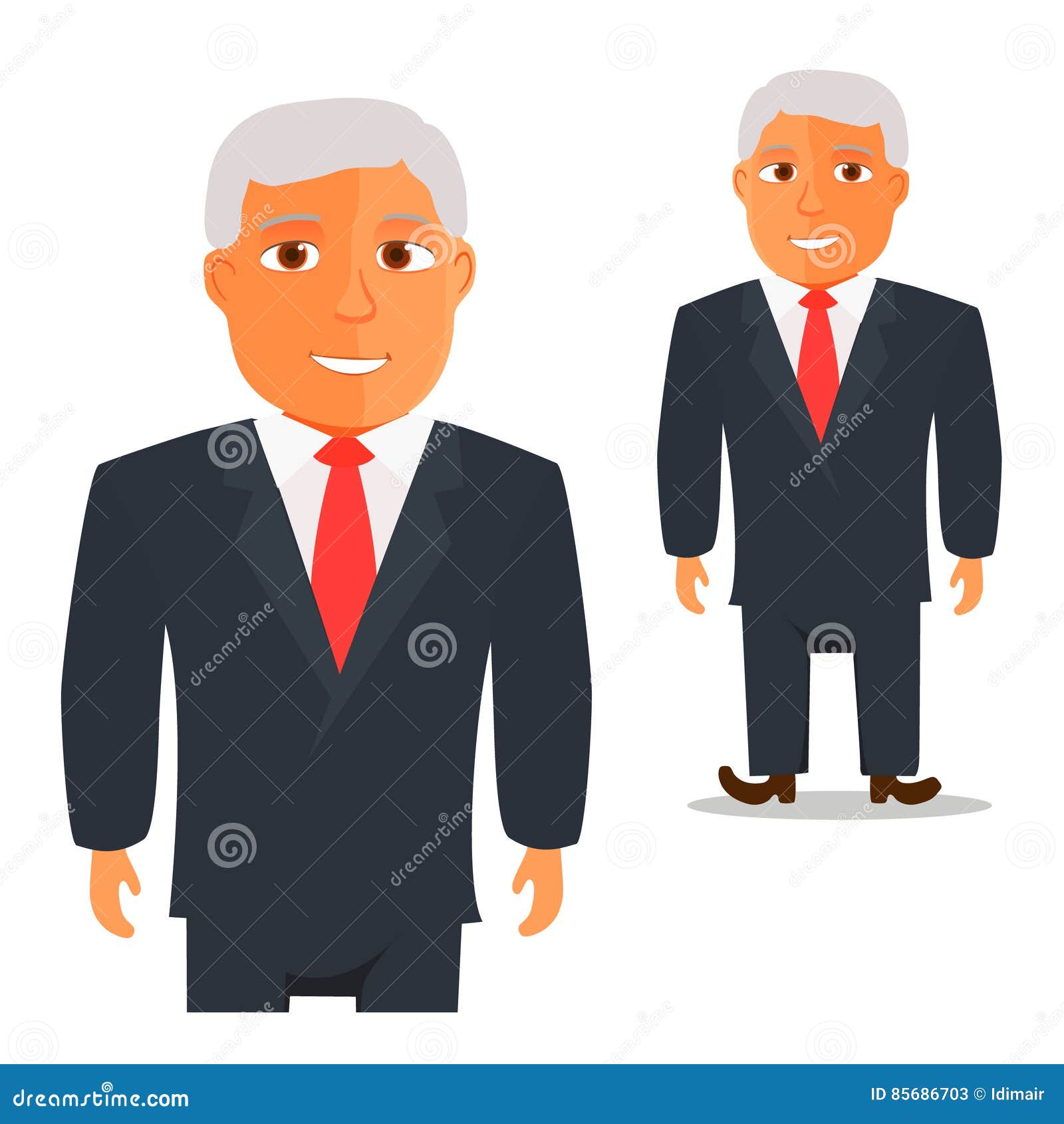 Man in Black Suit with Red Tie Cartoon Character. Vector Stock Vector