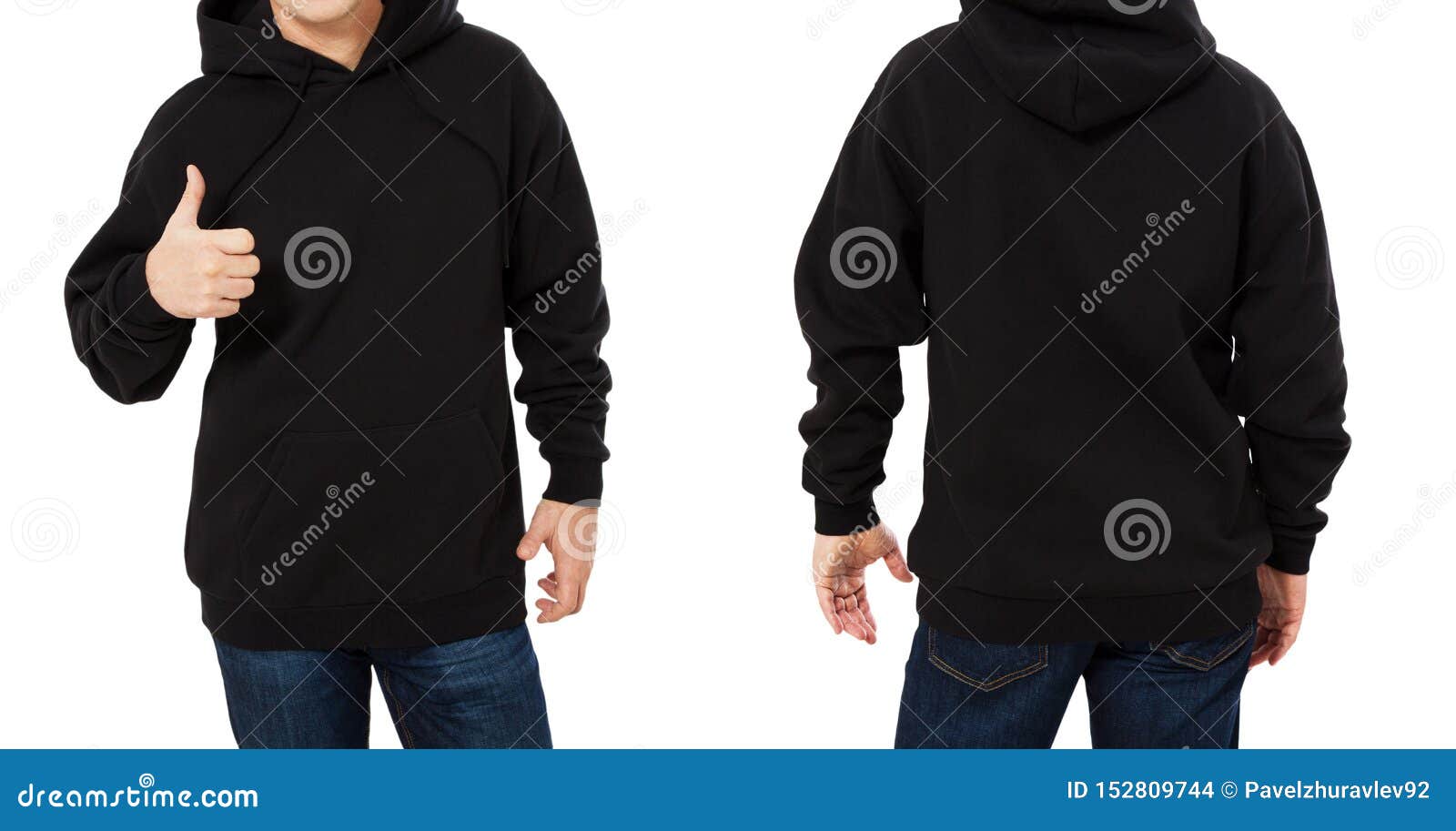 Man in Black Sweatshirt Template Isolated. Male Black Sweatshirts Within Blank Black Hoodie Template