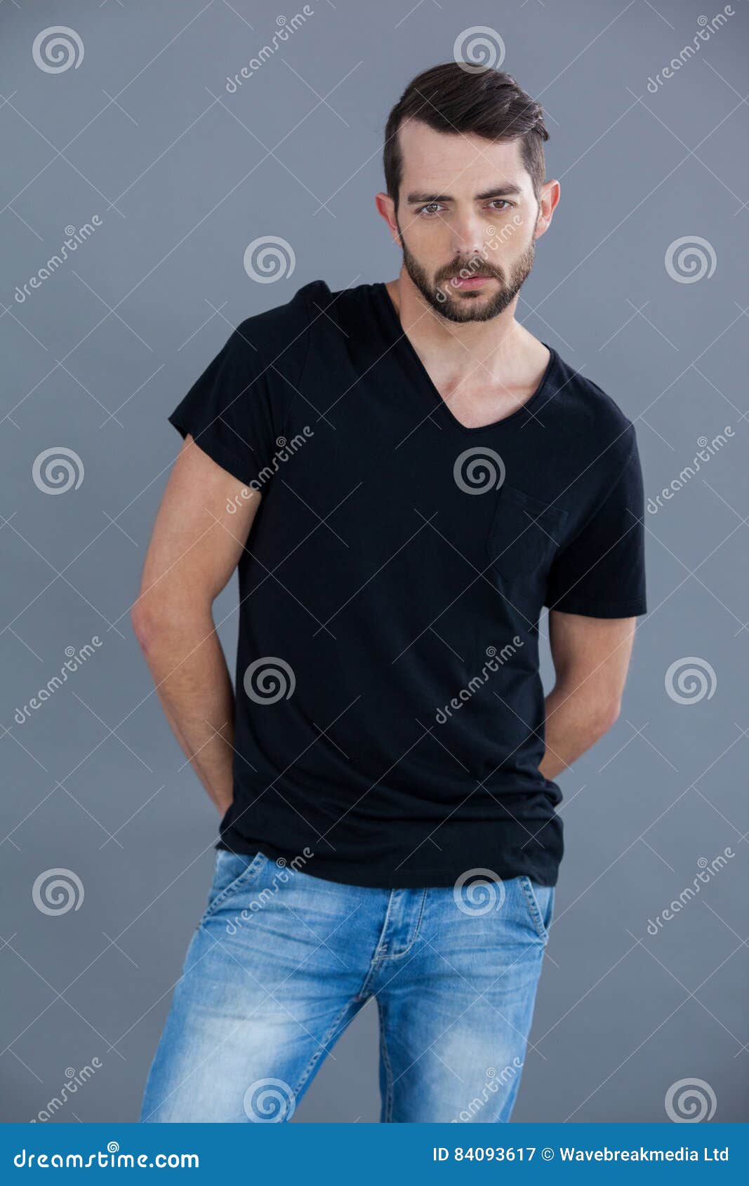 Man in black t-shirt stock image. Image of neck, fashionable - 84093617