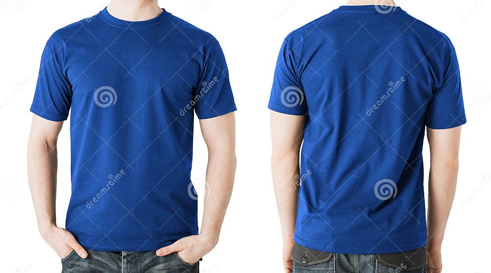 Man in Blank Blue T-shirt, Front and Back View Stock Image - Image of ...