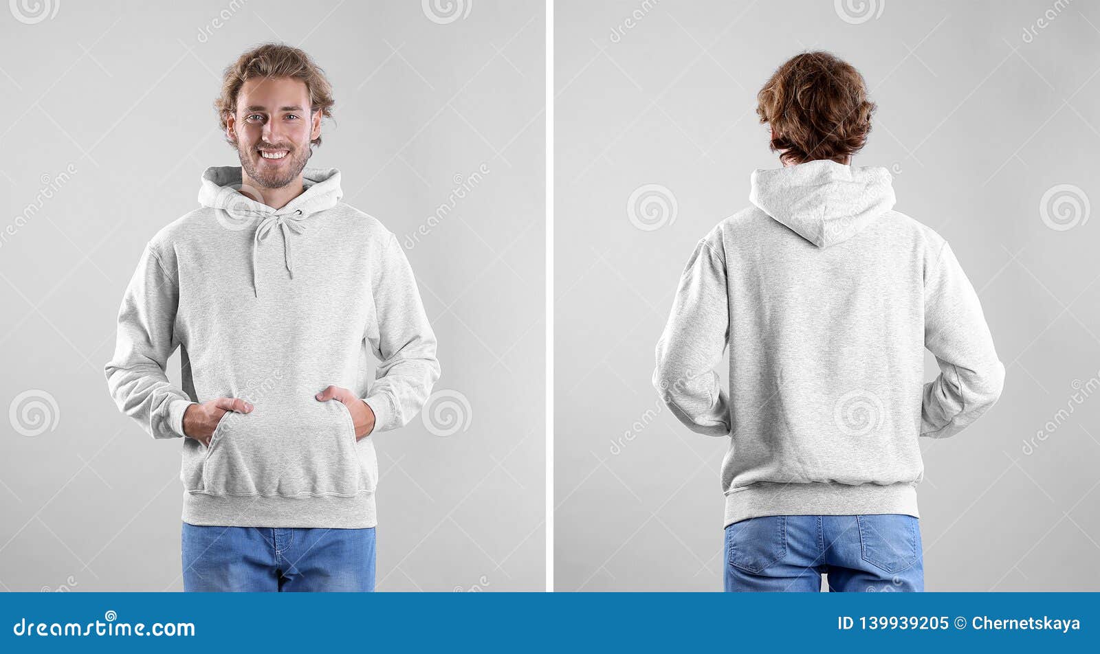 Download Man In Blank Hoodie Sweater On Light Background, Front And ...