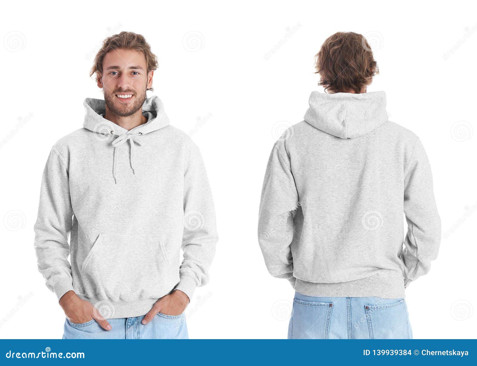 Download Man In Blank Hoodie Sweater On White Background, Front And ...