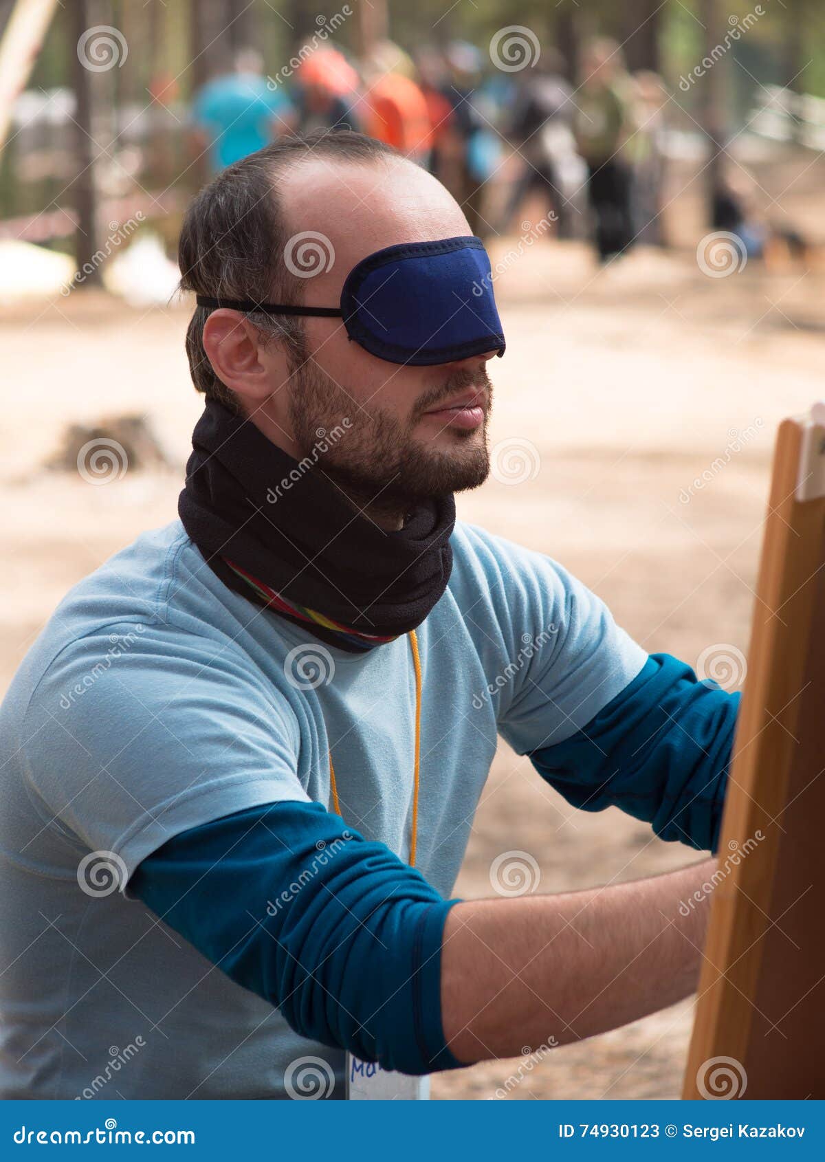 Blindfolded Man Throws Up His Hands Stock Photo, Picture and Royalty Free  Image. Image 7562056.