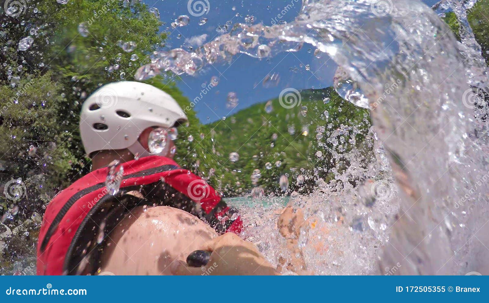 man in boat enjoy on whitewater rafting