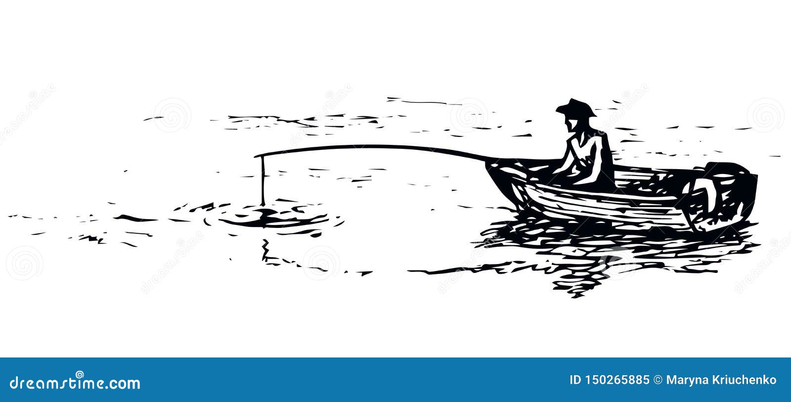 The Man in the Boat is Fishing. Vector Drawing Stock Vector - Illustration  of background, freshwater: 150265885