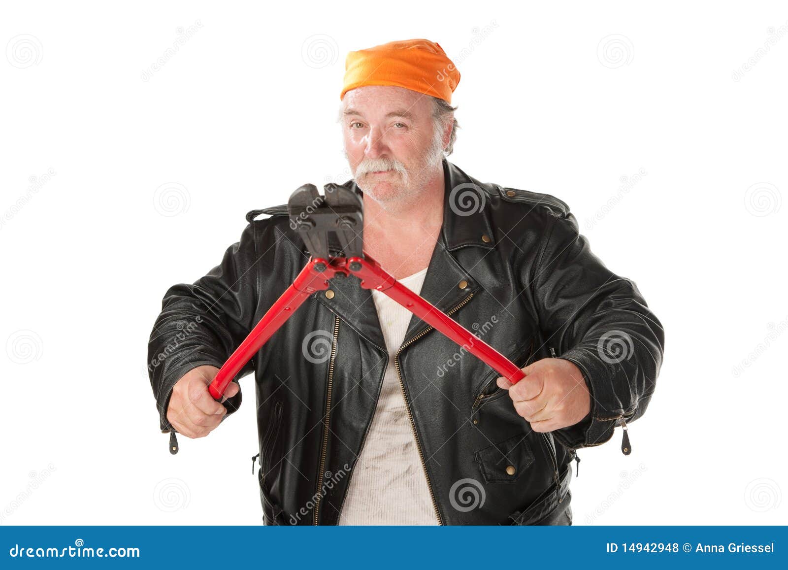 Man with bolt cutter stock photo. Image of serious, orange 14942948