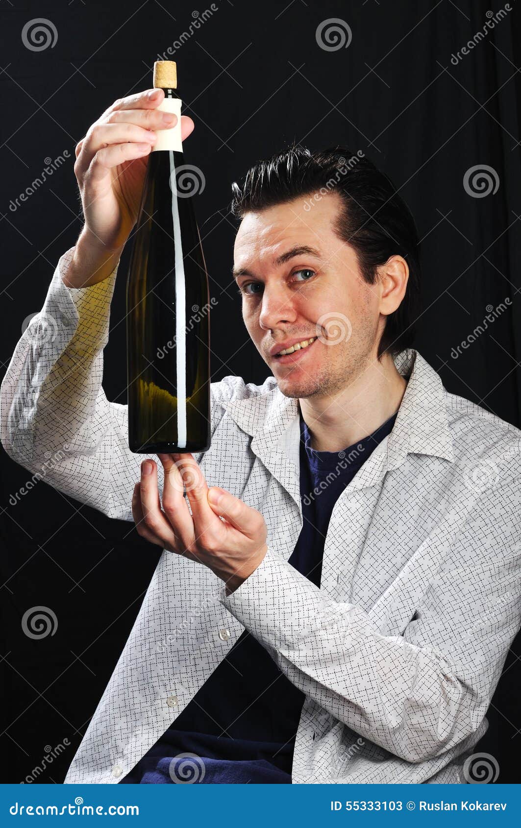 Man with bottle of wine. stock image. Image of bottle 55333103