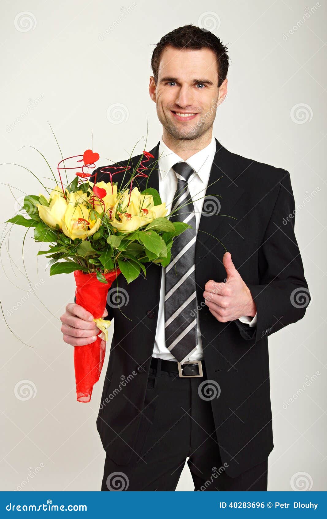Man with Bouquet of Orchids Stock Photo - Image of gift, cheerful: 40283696