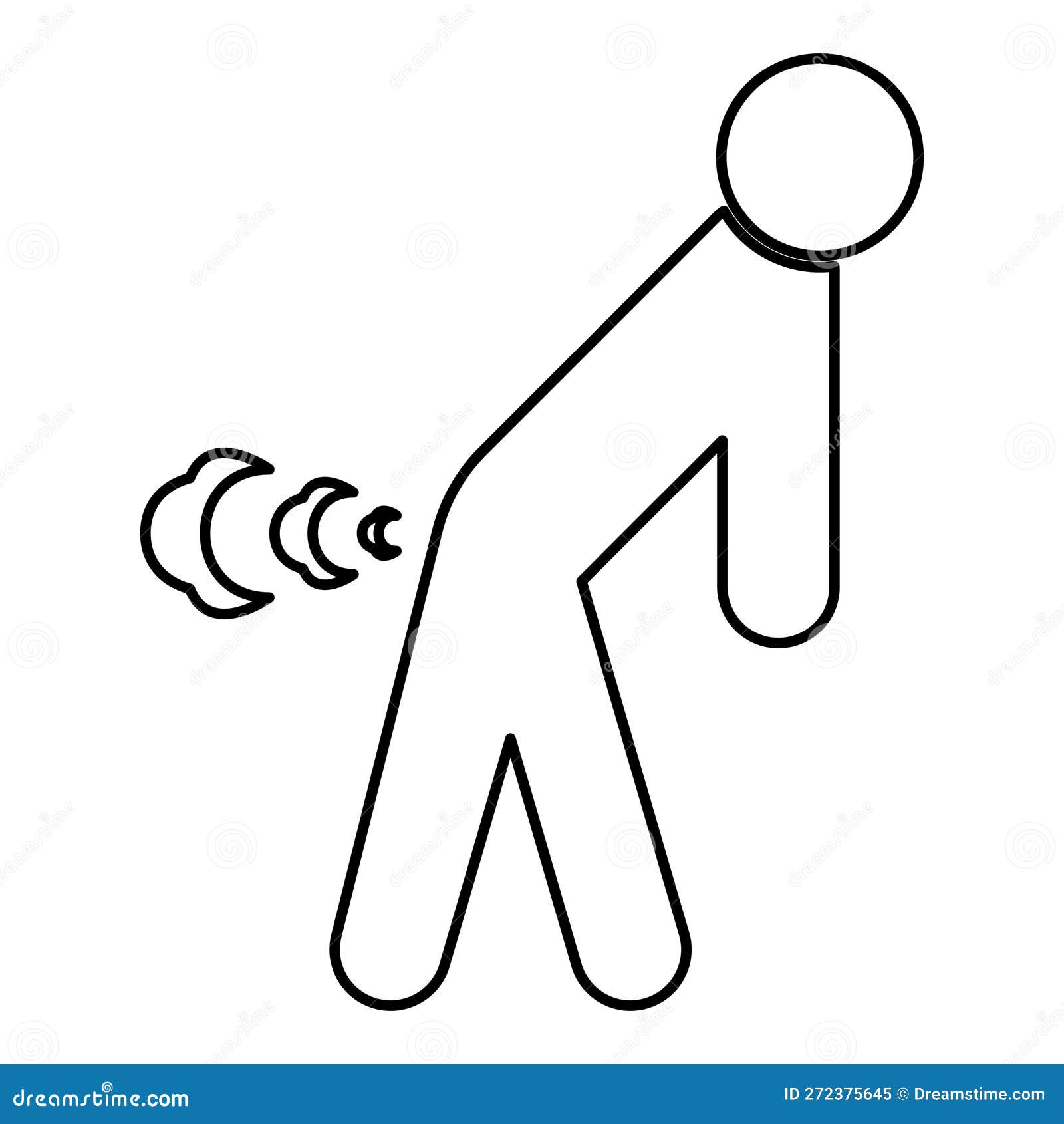 man break wind bloating gas cloud stench bad smell flatulency contour outline line icon black color 