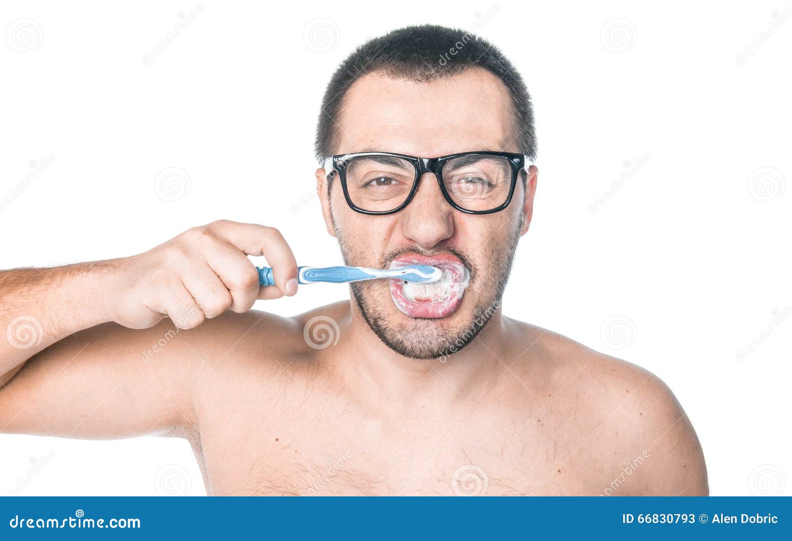 Man brush teeth stock image. Image of isolated, eyeglasses 66830793