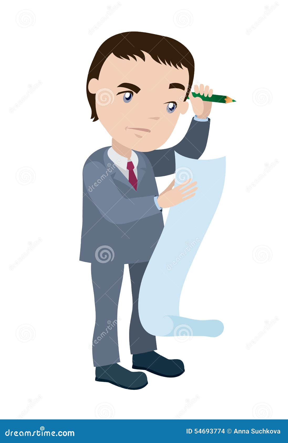 Man in Business Suit Reads Huge List Stock Illustration - Illustration ...