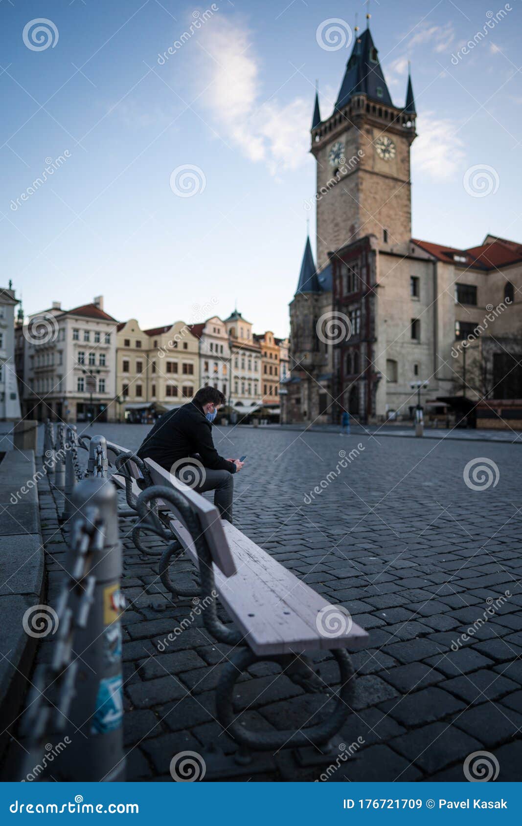 Man Calling Mobile Phone Street Europe City Prague Coronavirus Pandemic.  Editorial Stock Image - Image of europe, building: 176721709