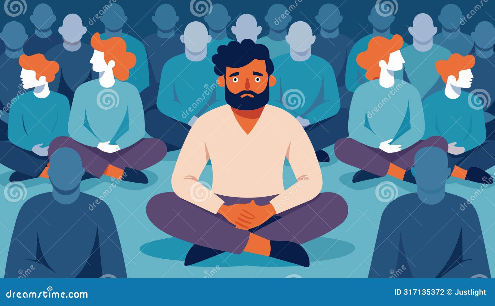 a man calmly sitting in a chaotic crowd embodying the stoic ability to remain unperturbed by external pressures.. 