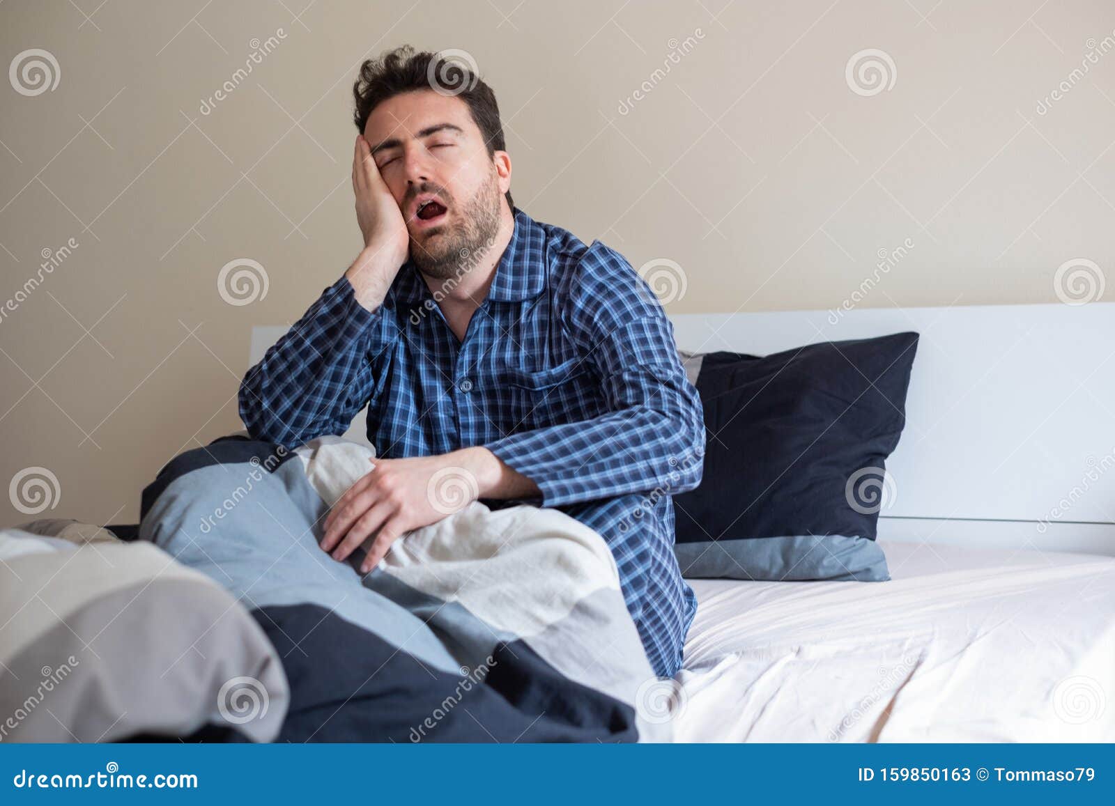 Man Having Problem Sleeping in His Bed Stock Image Image of insomnia