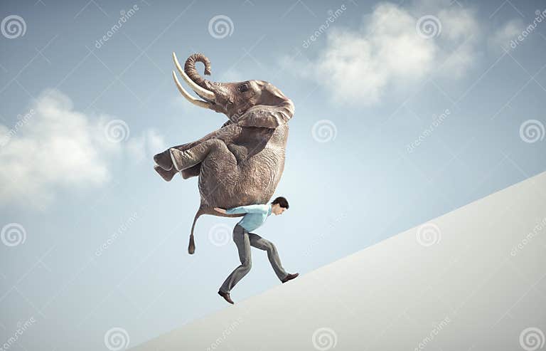 Man Carries an Elephant on a Slope Stock Illustration Illustration of