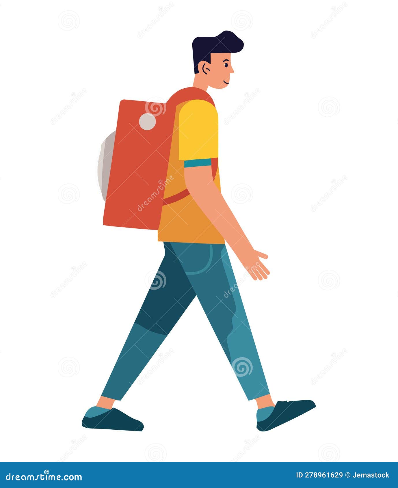 Man Carrying a Backpack Walking Stock Vector Illustration of