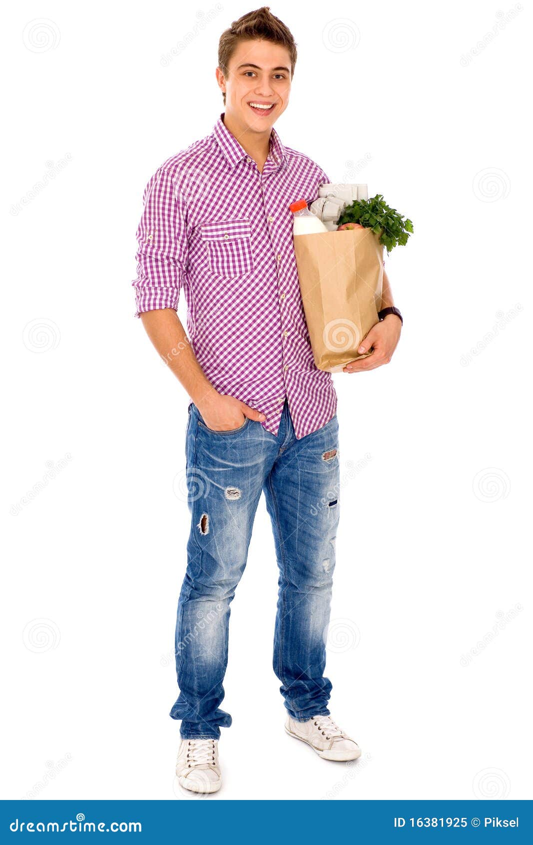 Man carrying grocery bag stock image. Image of background 16381925