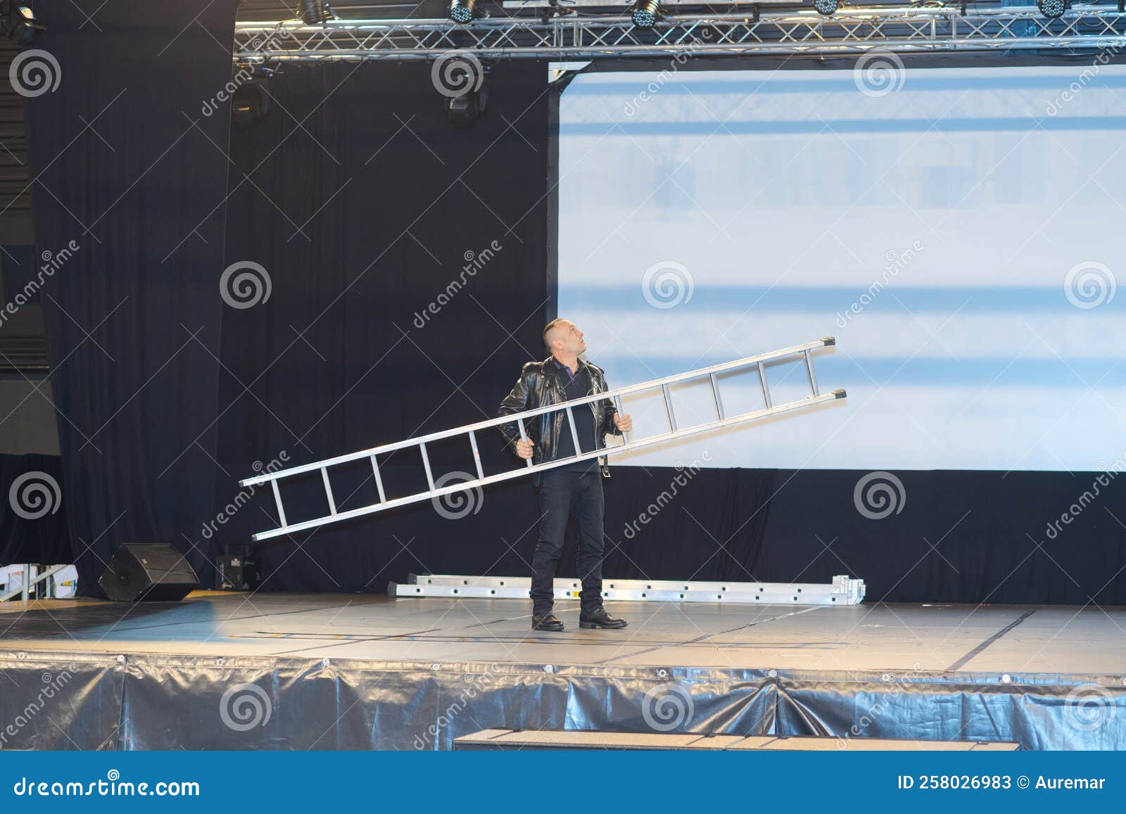 Man Carrying Ladder Onto Theatre Stage Stock Image Image of carry