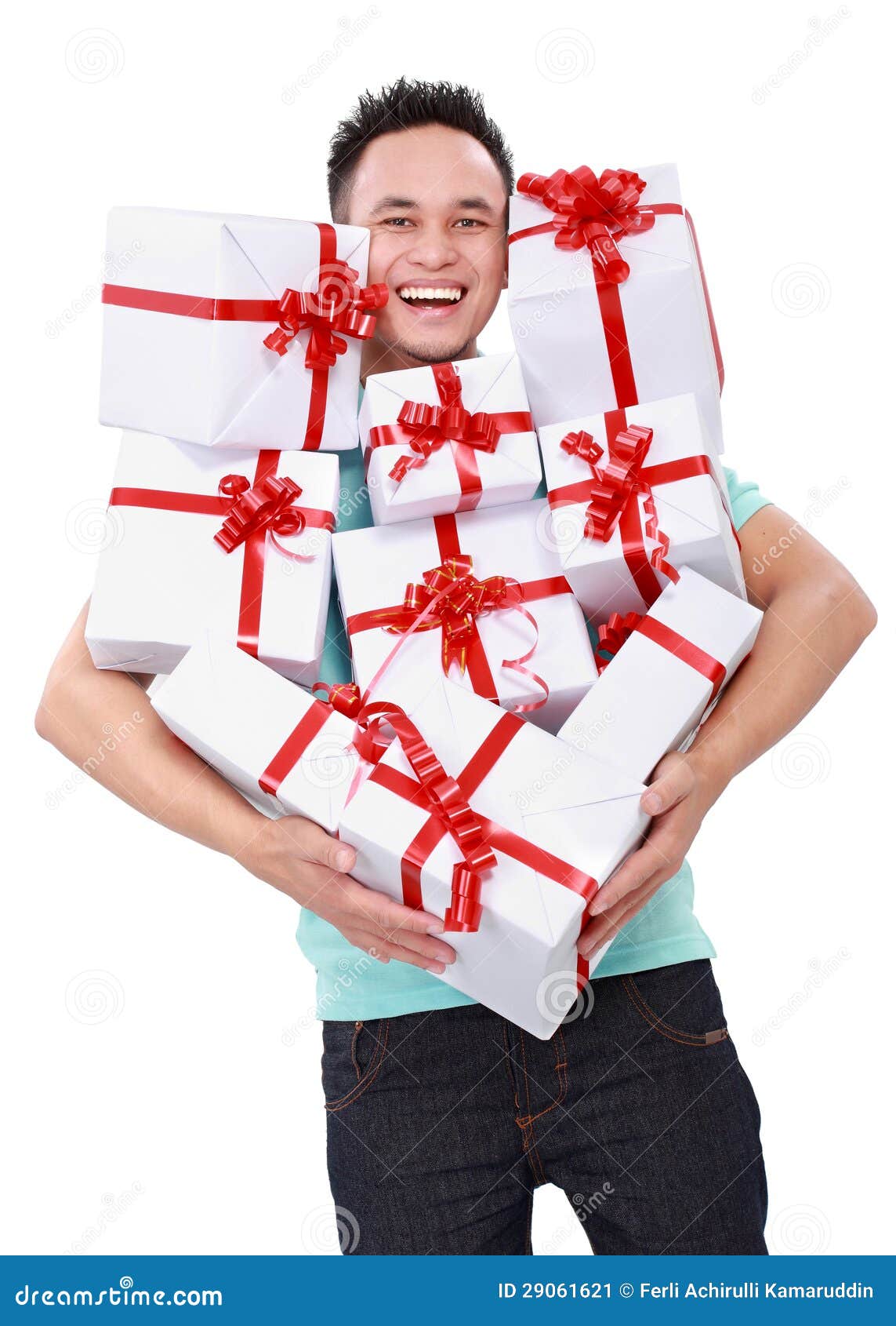 Man Carrying Many Gift Boxes Stock Image Image of present