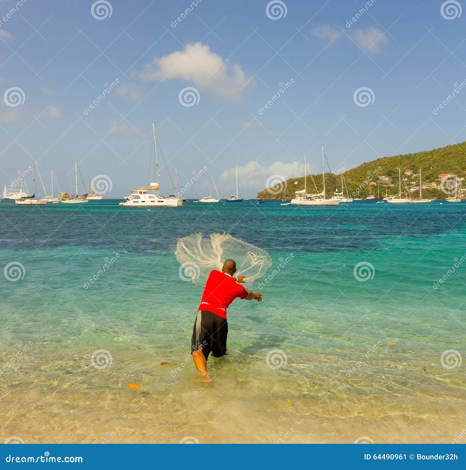 A Man with a Casting Net in the Caribbean Editorial Photo - Image of  harbor, bright: 64490961