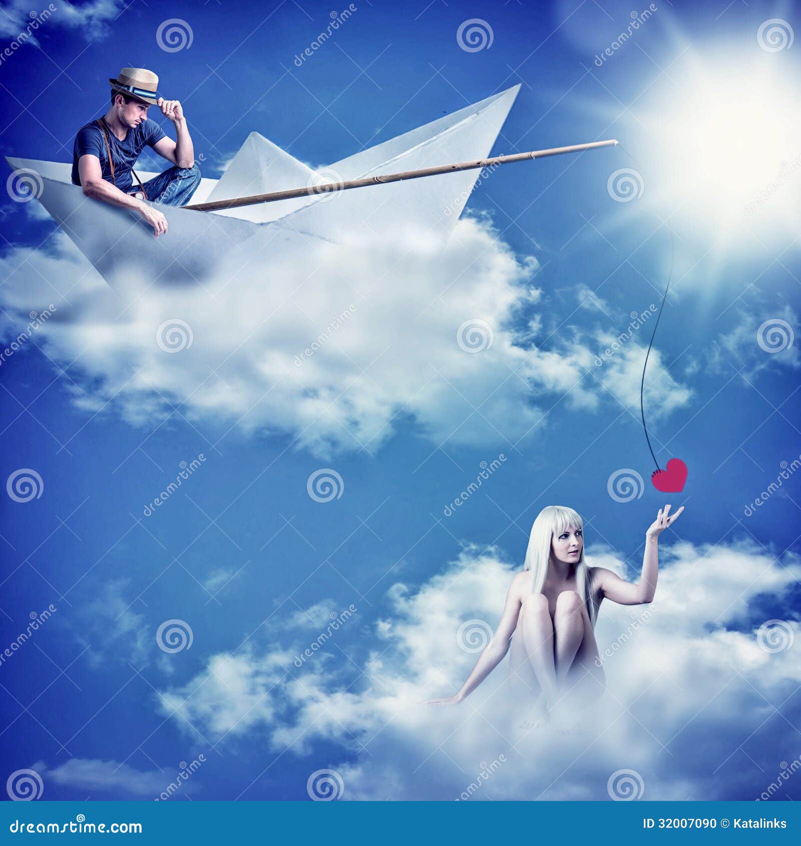 man catching bait of beautiful woman stock photo - image