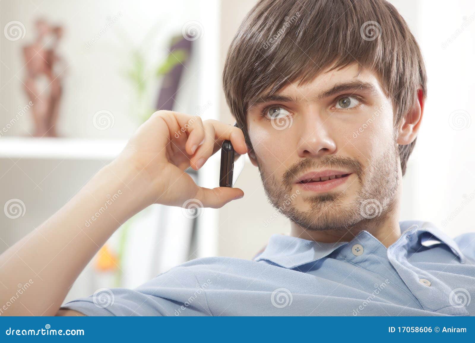 Man with Cell Phone at Home Stock Photo Image of phone, home 17058606