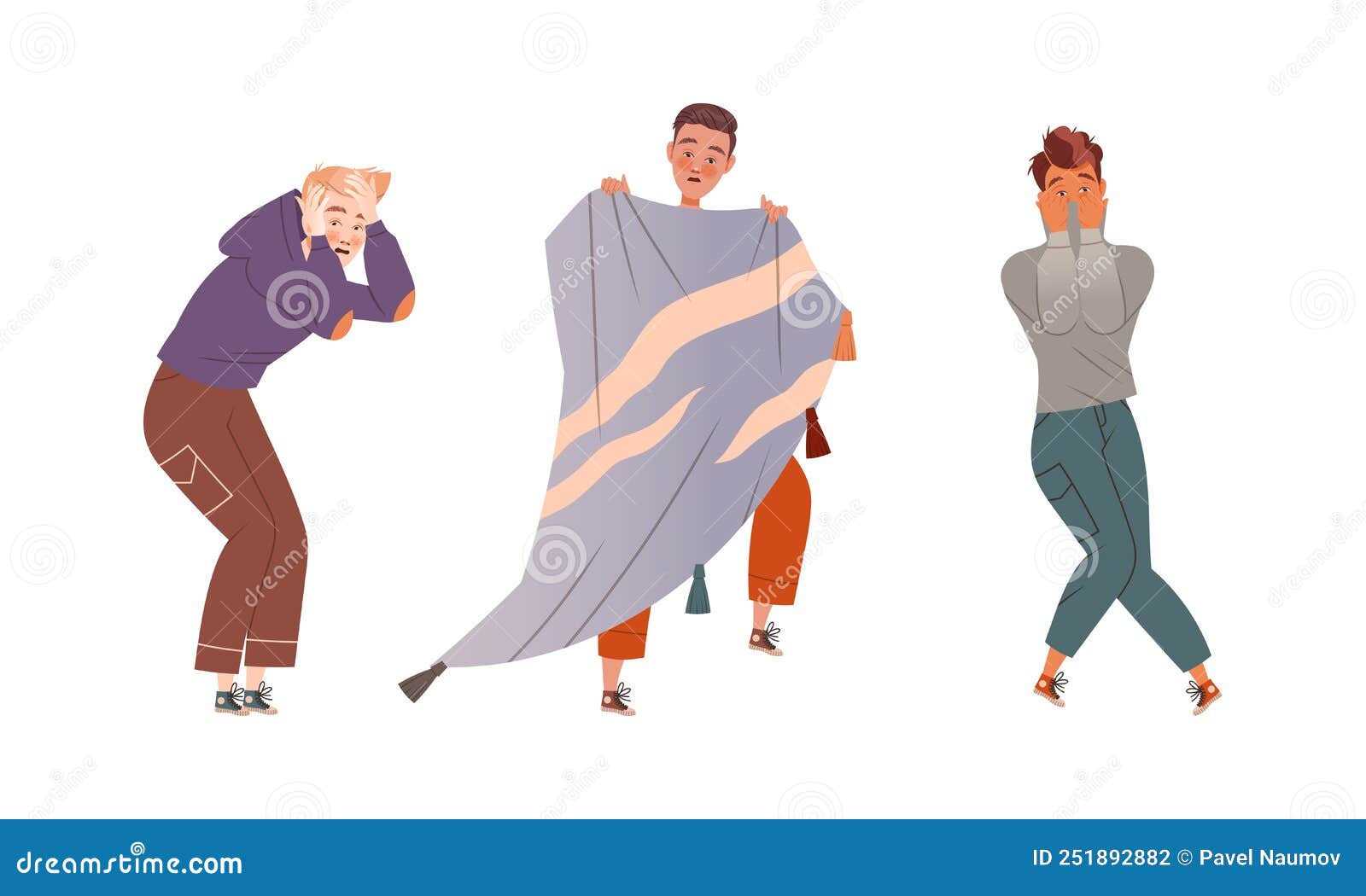 Man Character Afraid of Something Feeling Scared and Terrified Covering