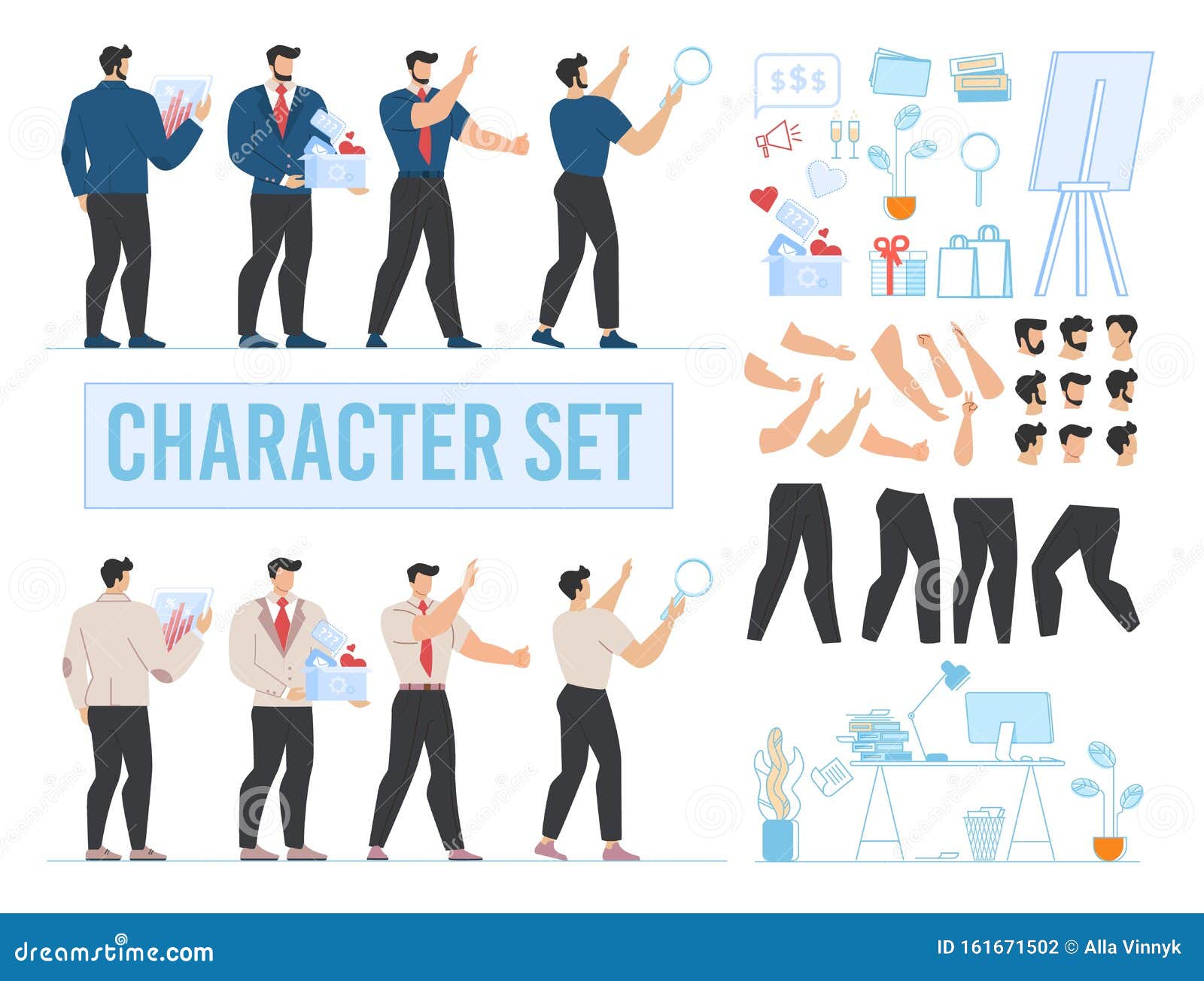 Man Character Animated, Office and Accessories Set Stock Vector -  Illustration of bundle, cartoon: 161671502