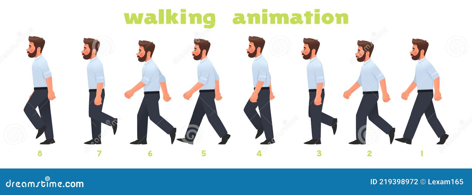 Man Character Walking Animation. Businessman Walks, a Step by Step Cycle of  Pictures Stock Illustration - Illustration of game, moving: 219398972