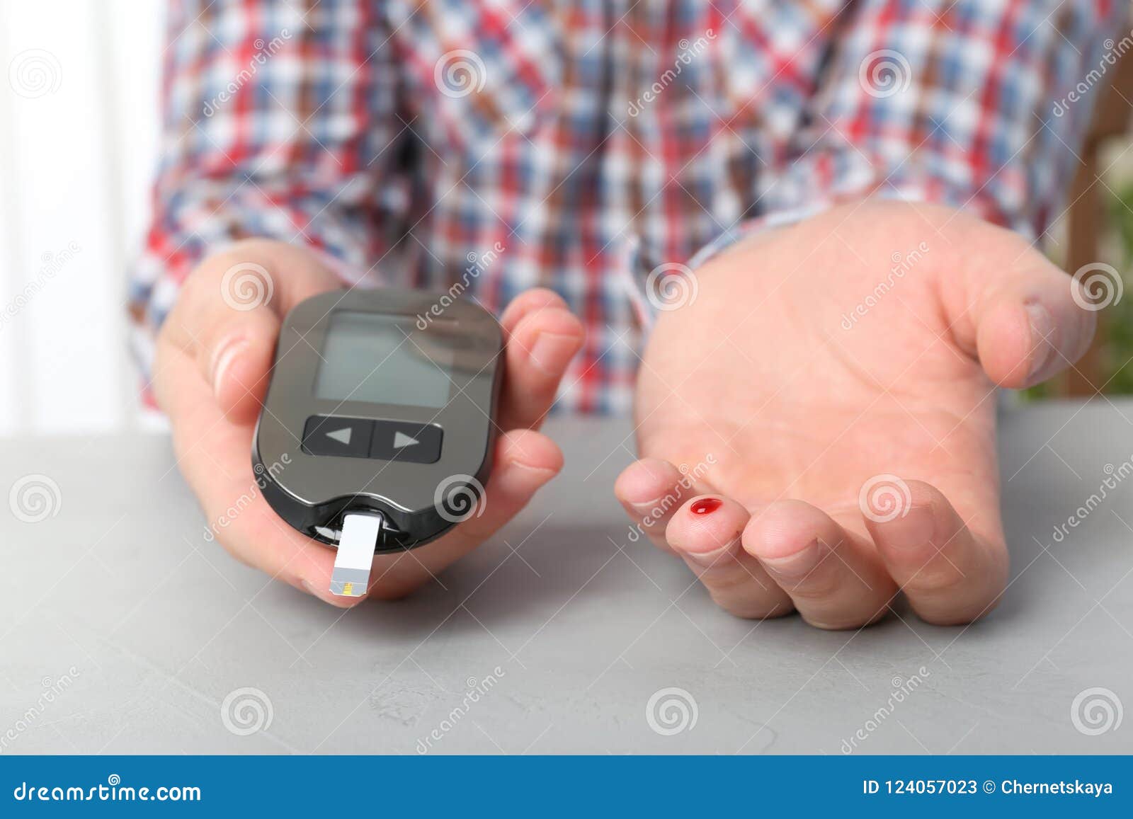 Man Checking Blood Sugar Level with Stock Image Image of
