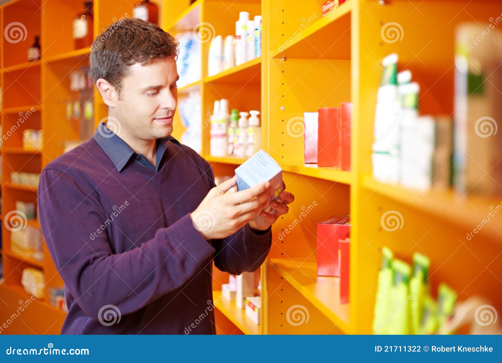 Man Checking Products in Pharmacy Stock Photo Image of satisfaction